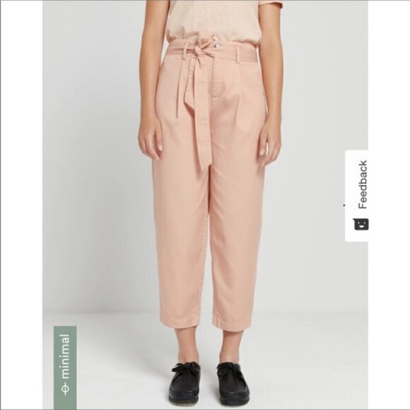 𝅺FRANK & Oak High-Waisted Blush Belted Trousers Size 6 - Picture 2 of 8